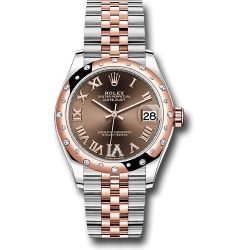  *Pre-Owned* Rolex Steel and Everose Gold Datejust 31 Watch - 24 Diamond Bezel - Dark Rhodium Diamond Roman VI Dial - Jubilee Bracelet