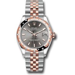  *Pre-Owned* Rolex Steel and Everose Gold Datejust 31 Watch - 24 Diamond Bezel - Dark Rhodium Index Dial - Jubilee Bracelet
