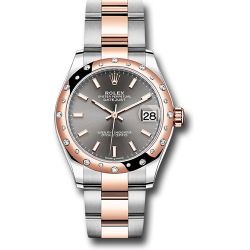  *Pre-Owned* Rolex Steel and Everose Gold Datejust 31 Watch - 24 Diamond Bezel - Dark Rhodium Index Dial - Oyster Bracelet