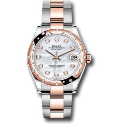  *Pre-Owned* Rolex Steel and Everose Gold Datejust 31 Watch - 24 Diamond Bezel - Silver Diamond Dial - Oyster Bracelet