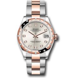  *Pre-Owned* Rolex Steel and Everose Gold Datejust 31 Watch - 24 Diamond Bezel - RosÃ© Diamond Dial - Oyster Bracelet