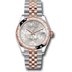  *Pre-Owned* Rolex Everose Rolesor Datejust 31 Watch - Domed, Diamond Bezel - Silver Floral Motif Diamond Dial - Jubilee Bracelet