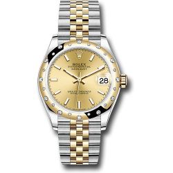  *Pre-Owned* Rolex Steel and Yellow Gold Datejust 31 Watch - Domed Diamond Bezel - Champagne Index Dial - Jubilee Bracelet