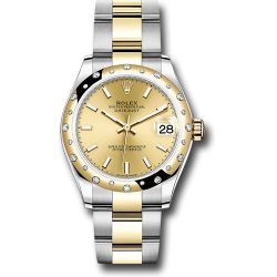  *Pre-Owned* Rolex Steel and Yellow Gold Datejust 31 Watch - Domed Diamond Bezel - Champagne Index Dial - Oyster Bracelet