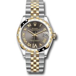  *Pre-Owned* Rolex Steel and Yellow Gold Datejust 31 Watch - Domed Diamond Bezel - Dark Grey Diamond Roman Six Dial - Jubilee Bracelet