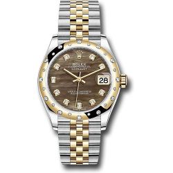  *Pre-Owned* Rolex Steel and Yellow Gold Datejust 31 Watch - Domed Diamond Bezel - Dark Mother-of-Pearl Diamond Dial - Jubilee Bracelet
