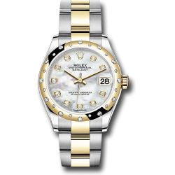  *Pre-Owned* Rolex Steel and Yellow Gold Datejust 31 Watch - Domed Diamond Bezel - Mother-of-Pearl Diamond Dial - Oyster Bracelet