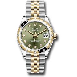  *Pre-Owned* Rolex Steel and Yellow Gold Datejust 31 Watch - Domed Diamond Bezel - Olive Green Diamond Dial - Jubilee Bracelet