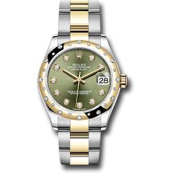  *Pre-Owned* Rolex Steel and Yellow Gold Datejust 31 Watch - Domed Diamond Bezel - Olive Green Diamond Dial - Oyster Bracelet