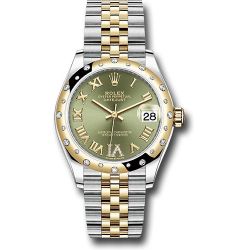  *Pre-Owned* Rolex Steel and Yellow Gold Datejust 31 Watch - Domed Diamond Bezel - Olive Green Diamond Roman Six Dial - Jubilee Bracelet