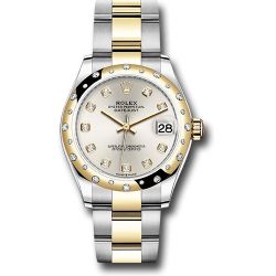  *Pre-Owned* Rolex Steel and Yellow Gold Datejust 31 Watch - Domed Diamond Bezel - Silver Diamond Dial - Oyster Bracelet
