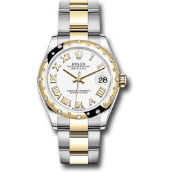  *Pre-Owned* Rolex Steel and Yellow Gold Datejust 31 Watch - Domed Diamond Bezel - White Roman Dial - Oyster Bracelet