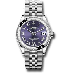  *Pre-Owned* Rolex Steel and White Gold Datejust 31 Watch - Domed 24 Diamond Bezel - Aubergine Roman Diamond 6 Dial - Jubilee Bracelet