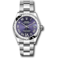  *Pre-Owned* Rolex Steel and White Gold Datejust 31 Watch - Domed 24 Diamond Bezel - Aubergine Roman Diamond 6 Dial - Oyster Bracelet