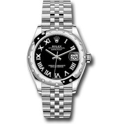  *Pre-Owned* Rolex Steel and White Gold Datejust 31 Watch - Domed 24 Diamond Bezel - Black Roman Dial - Jubilee Bracelet