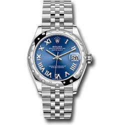  *Pre-Owned* Rolex Steel and White Gold Datejust 31 Watch - Domed 24 Diamond Bezel - Blue Roman Dial - Jubilee Bracelet - 2021 Release