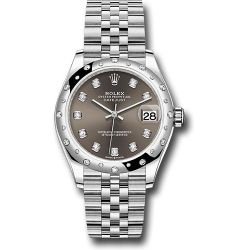  *Pre-Owned* Rolex Steel and White Gold Datejust 31 Watch - Domed 24 Diamond Bezel - Dark Grey Diamond Dial - Jubilee Bracelet