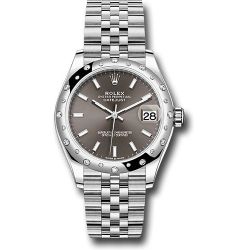  *Pre-Owned* Rolex Steel and White Gold Datejust 31 Watch - Domed 24 Diamond Bezel - Dark Grey Index Dial - Jubilee Bracelet