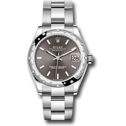  *Pre-Owned* Rolex Steel and White Gold Datejust 31 Watch - Domed 24 Diamond Bezel - Dark Grey Index Dial - Oyster Bracelet