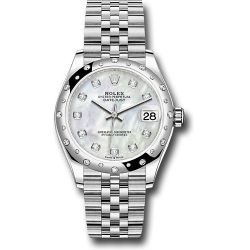  *Pre-Owned* Rolex Steel and White Gold Datejust 31 Watch - Domed 24 Diamond Bezel - White Mother-Of-Pearl Diamond Dial - Jubilee Bracelet
