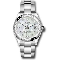 *Pre-Owned* Rolex Steel and White Gold Datejust 31 Watch - Domed 24 Diamond Bezel - White Mother-Of-Pearl Diamond Dial - Oyster Bracelet