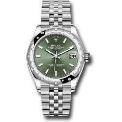  *Pre-Owned* Rolex Steel and White Gold Datejust 31 Watch - Domed 24 Diamond Bezel - Mint Green Index Dial - Jubilee Bracelet