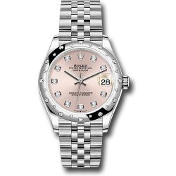  *Pre-Owned* Rolex Steel and White Gold Datejust 31 Watch - Domed 24 Diamond Bezel - Pink Diamond Dial - Jubilee Bracelet