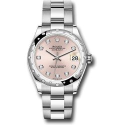  *Pre-Owned* Rolex Steel and White Gold Datejust 31 Watch - Domed 24 Diamond Bezel - Pink Diamond Dial - Oyster Bracelet