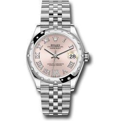  *Pre-Owned* Rolex Steel and White Gold Datejust 31 Watch - Domed 24 Diamond Bezel - Pink Roman Diamond 6 Dial - Jubilee Bracelet