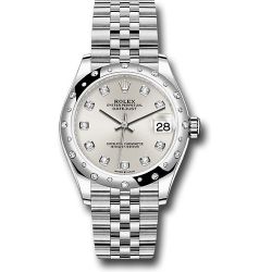  *Pre-Owned* Rolex Steel and White Gold Datejust 31 Watch - Domed 24 Diamond Bezel - Silver Diamond Dial - Jubilee Bracelet