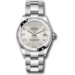  *Pre-Owned* Rolex Steel and White Gold Datejust 31 Watch - Domed 24 Diamond Bezel - Silver Diamond Dial - Oyster Bracelet