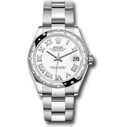  *Pre-Owned* Rolex Steel and White Gold Datejust 31 Watch - Domed 24 Diamond Bezel - White Roman Dial - Oyster Bracelet