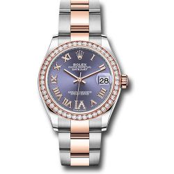  *Pre-Owned* Rolex Steel and Everose Gold Datejust 31 Watch - 46 Diamond Bezel - Aubergine Diamond Roman VI Dial - Oyster Bracelet