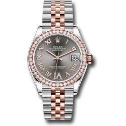  *Pre-Owned* Rolex Steel and Everose Gold Datejust 31 Watch - 46 Diamond Bezel - Dark Rhodium Diamond Roman VI Dial - Jubilee Bracelet