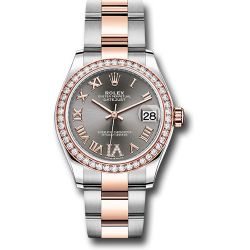  *Pre-Owned* Rolex Steel and Everose Gold Datejust 31 Watch - 46 Diamond Bezel - Dark Rhodium Diamond Roman VI Dial - Oyster Bracelet