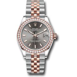  *Pre-Owned* Rolex Steel and Everose Gold Datejust 31 Watch - 46 Diamond Bezel - Dark Rhodium Index Dial - Jubilee Bracelet