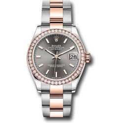  *Pre-Owned* Rolex Steel and Everose Gold Datejust 31 Watch - 46 Diamond Bezel - Dark Rhodium Index Dial - Oyster Bracelet