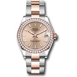  *Pre-Owned* Rolex Steel and Everose Gold Datejust 31 Watch - 46 Diamond Bezel - RosÃ© Index Dial - Oyster Bracelet