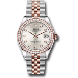  *Pre-Owned* Rolex Steel and Everose Gold Datejust 31 Watch - 46 Diamond Bezel - Silver Diamond Dial - Jubilee Bracelet