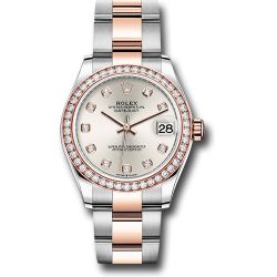  *Pre-Owned* Rolex Steel and Everose Gold Datejust 31 Watch - 46 Diamond Bezel - Silver Diamond Dial - Oyster Bracelet