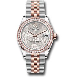  *Pre-Owned* Rolex Everose Rolesor Datejust 31 Watch - Diamond Bezel - Silver Floral Motif Diamond Dial - Jubilee Bracelet