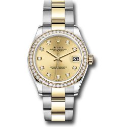  *Pre-Owned* Rolex Steel and Yellow Gold Datejust 31 Watch - Diamond Bezel - Champagne Diamond Dial - Oyster Bracelet