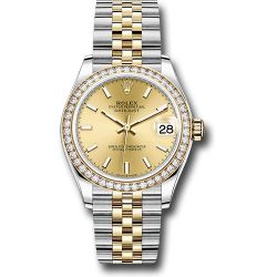   *Pre-Owned* Rolex Steel and Yellow Gold Datejust 31 Watch - Diamond Bezel - Champagne Index Dial - Jubilee Bracelet