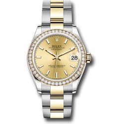  *Pre-Owned* Rolex Steel and Yellow Gold Datejust 31 Watch - Diamond Bezel - Champagne Index Dial - Oyster Bracelet