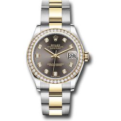  *Pre-Owned* Rolex Steel and Yellow Gold Datejust 31 Watch - Diamond Bezel - Dark Grey Diamond Dial - Oyster Bracelet