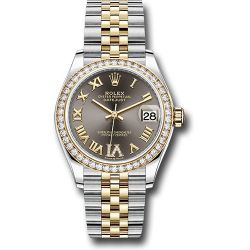  *Pre-Owned* Rolex Steel and Yellow Gold Datejust 31 Watch - Diamond Bezel - Dark Grey Diamond Roman Six Dial - Jubilee Bracelet