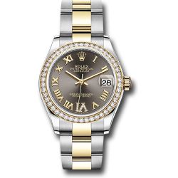 *Pre-Owned* Rolex Steel and Yellow Gold Datejust 31 Watch - Diamond Bezel - Dark Grey Diamond Roman Six Dial - Oyster Bracelet