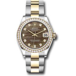  *Pre-Owned* Rolex Steel and Yellow Gold Datejust 31 Watch - Diamond Bezel - Dark Mother-of-Pearl Diamond Dial - Oyster Bracelet