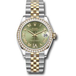  *Pre-Owned* Rolex Steel and Yellow Gold Datejust 31 Watch - Diamond Bezel - Olive Green Diamond Roman Six Dial - Jubilee Bracelet