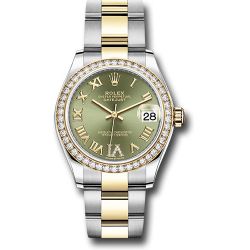  *Pre-Owned* Rolex Steel and Yellow Gold Datejust 31 Watch - Diamond Bezel - Olive Green Diamond Roman Six Dial - Oyster Bracelet
